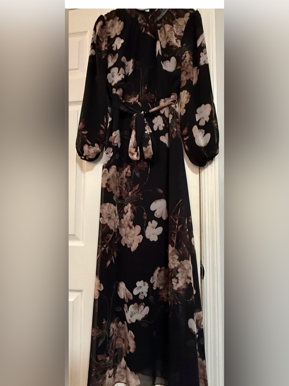 Black Floral Maxi Dress with Self-Tie Waist